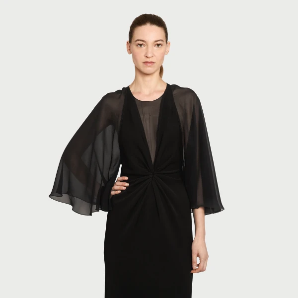 Giambattista Valli Black Midi Dress With Veiled Sleeves - Giambattista Valli Dresses - Romantic Couture - Shop at Coveti