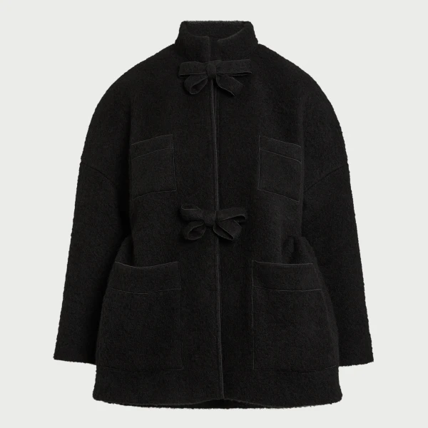 Giambattista Valli Black Wool Coat With Bows - Giambattista Valli Coats - Romantic Couture - Shop at Coveti