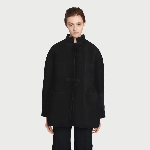 Giambattista Valli Black Wool Coat With Bows - Giambattista Valli Coats - Romantic Couture - Shop at Coveti