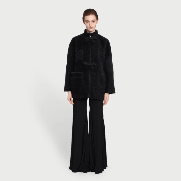 Giambattista Valli Black Wool Coat With Bows - Giambattista Valli Coats - Romantic Couture - Shop at Coveti