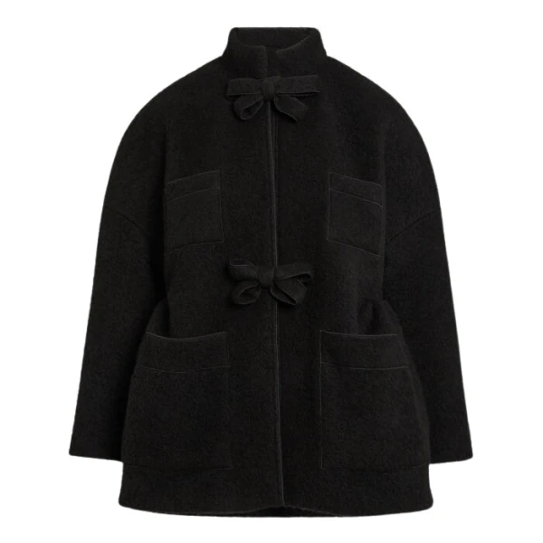 Giambattista Valli Black Wool Coat With Bows - Giambattista Valli Coats - Romantic Couture - Shop at Coveti