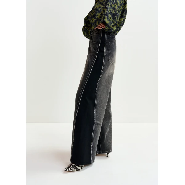 Essentiel Antwerp Black and grey wide-leg contrast panel jeans, view 4