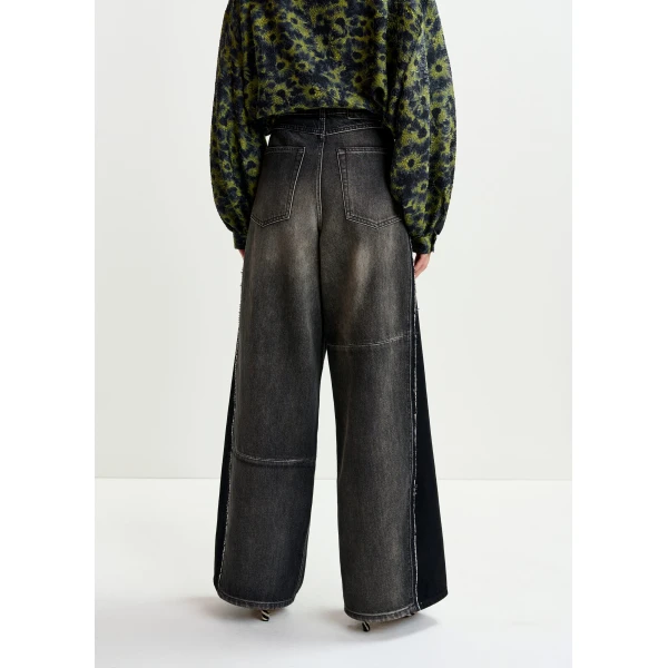 Essentiel Antwerp Black and grey wide-leg contrast panel jeans, view 5