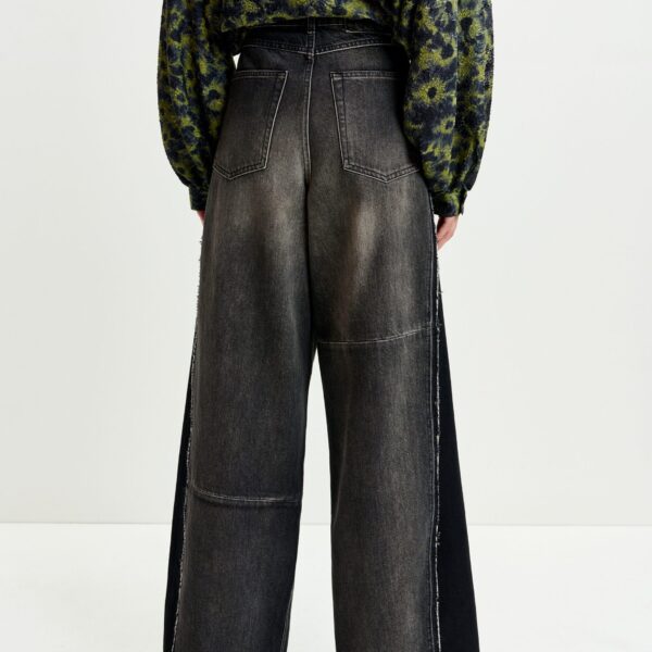 Essentiel Antwerp Black and grey wide-leg contrast panel jeans - Essentiel Antwerp Pants - Colorful Belgian Design - Shop at Coveti