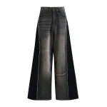 Essentiel Antwerp Black and grey wide-leg contrast panel jeans - Essentiel Antwerp Pants - Colorful Belgian Design - Shop at Coveti