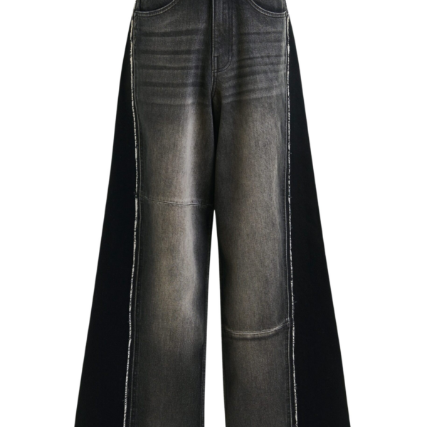 Essentiel Antwerp Black and grey wide-leg contrast panel jeans - Essentiel Antwerp Pants - Colorful Belgian Design - Shop at Coveti