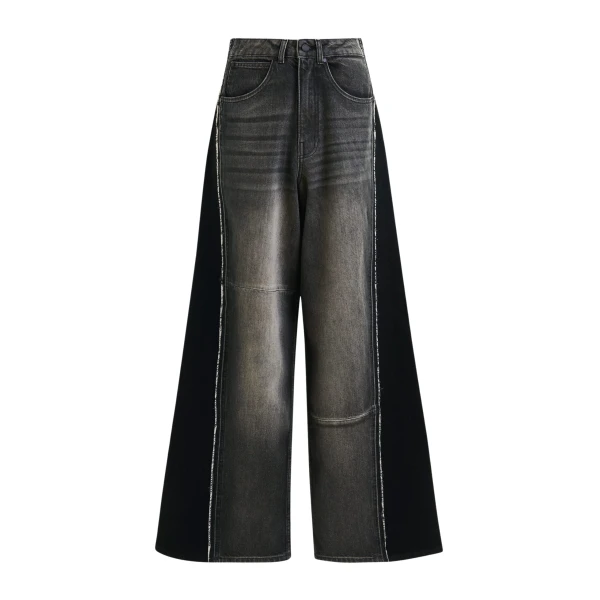 Essentiel Antwerp Black and grey wide-leg contrast panel jeans - Essentiel Antwerp Pants - Colorful Belgian Design - Shop at Coveti