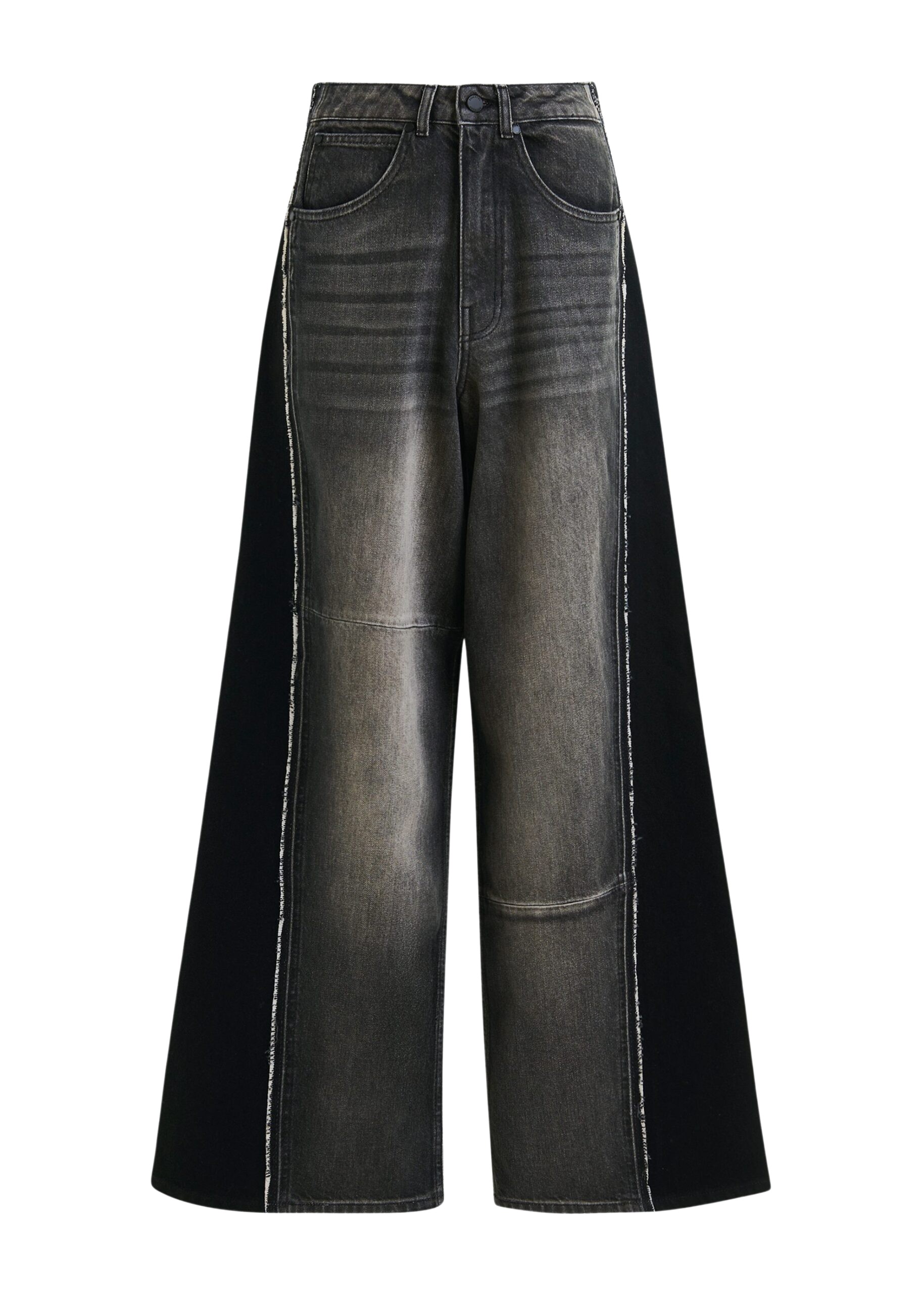 Essentiel Antwerp Black and grey wide-leg contrast panel jeans