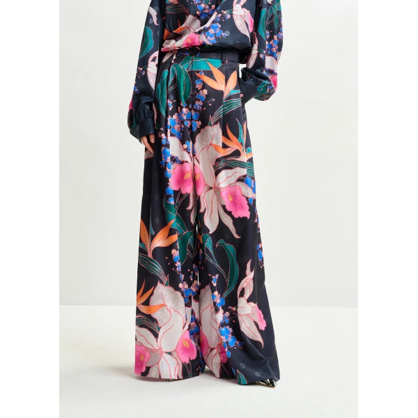 Essentiel Antwerp Black and mulitcolor printed wide-leg pants, view 3