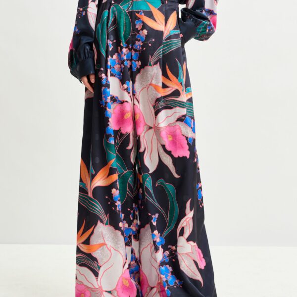Essentiel Antwerp Black and mulitcolor printed wide-leg pants - Essentiel Antwerp Pants - Colorful Belgian Design - Shop at Coveti