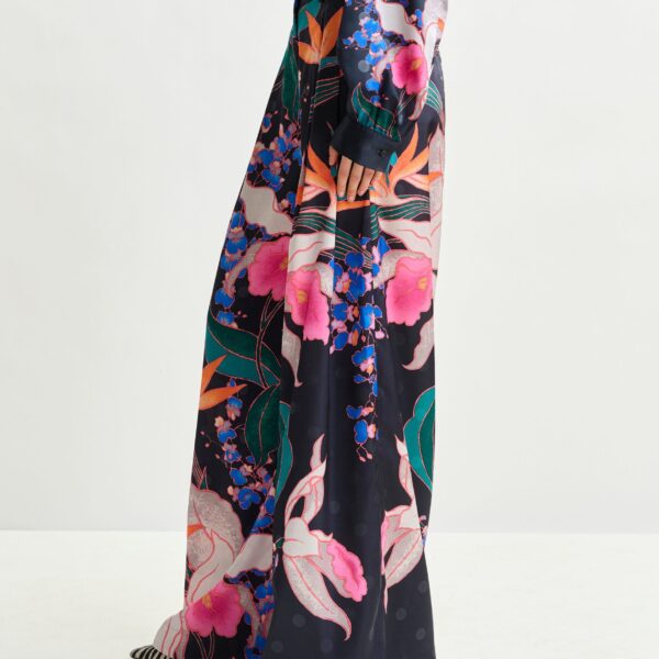 Essentiel Antwerp Black and mulitcolor printed wide-leg pants - Essentiel Antwerp Pants - Colorful Belgian Design - Shop at Coveti