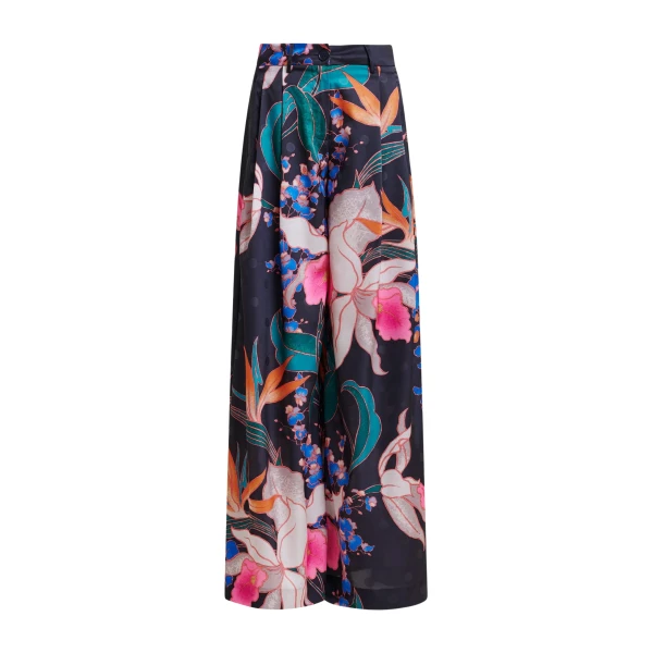 Essentiel Antwerp Black and mulitcolor printed wide-leg pants - Essentiel Antwerp Pants - Colorful Belgian Design - Shop at Coveti