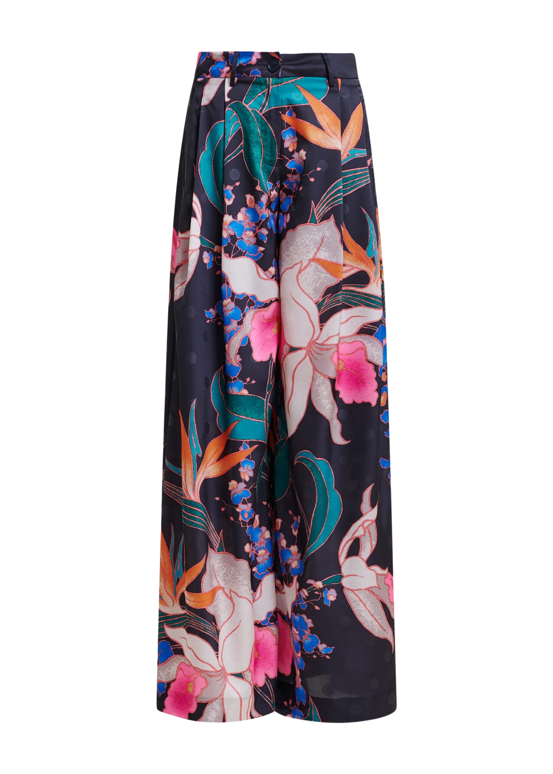 Essentiel Antwerp Black and mulitcolor printed wide-leg pants