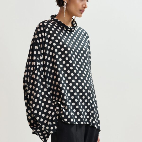 Essentiel Antwerp Black and white oversized polka-dot print top with high neck - Essentiel Antwerp Tops - Colorful Belgian Design - Shop at Coveti