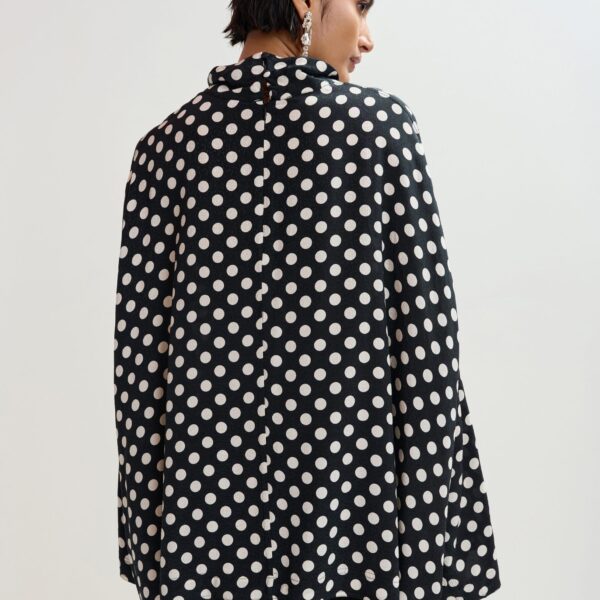 Essentiel Antwerp Black and white oversized polka-dot print top with high neck - Essentiel Antwerp Tops - Colorful Belgian Design - Shop at Coveti