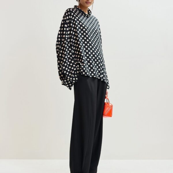 Essentiel Antwerp Black and white oversized polka-dot print top with high neck - Essentiel Antwerp Tops - Colorful Belgian Design - Shop at Coveti