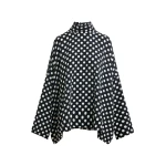 Essentiel Antwerp Black and white oversized polka-dot print top with high neck - Essentiel Antwerp Tops - Colorful Belgian Design - Shop at Coveti