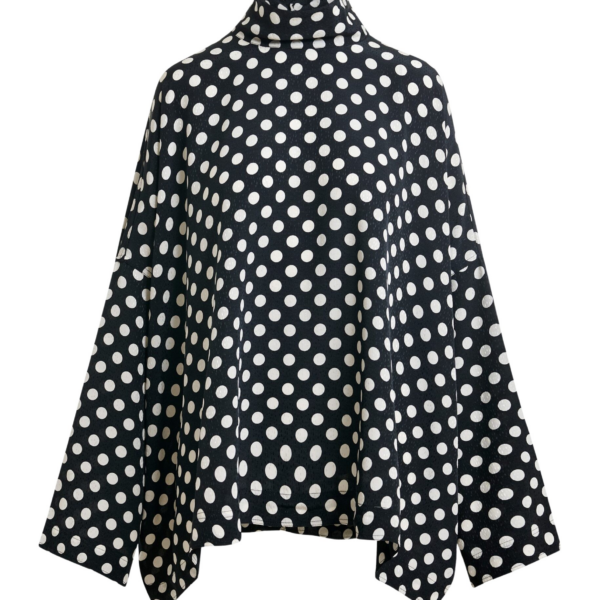 Essentiel Antwerp Black and white oversized polka-dot print top with high neck - Essentiel Antwerp Tops - Colorful Belgian Design - Shop at Coveti