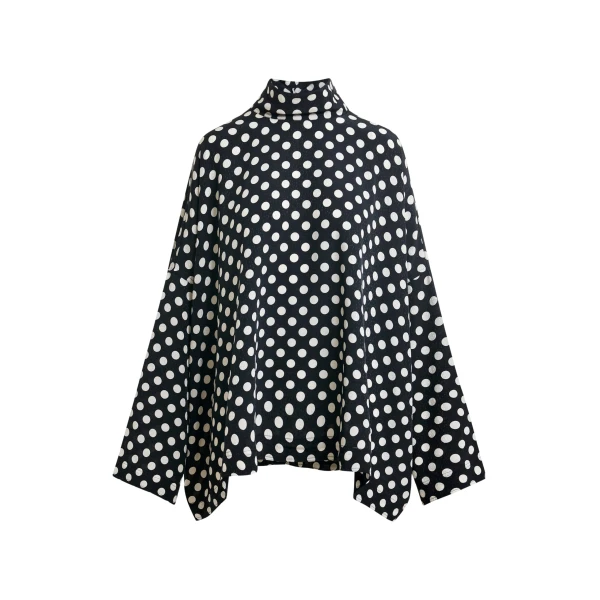 Essentiel Antwerp Black and white oversized polka-dot print top with high neck - Essentiel Antwerp Tops - Colorful Belgian Design - Shop at Coveti
