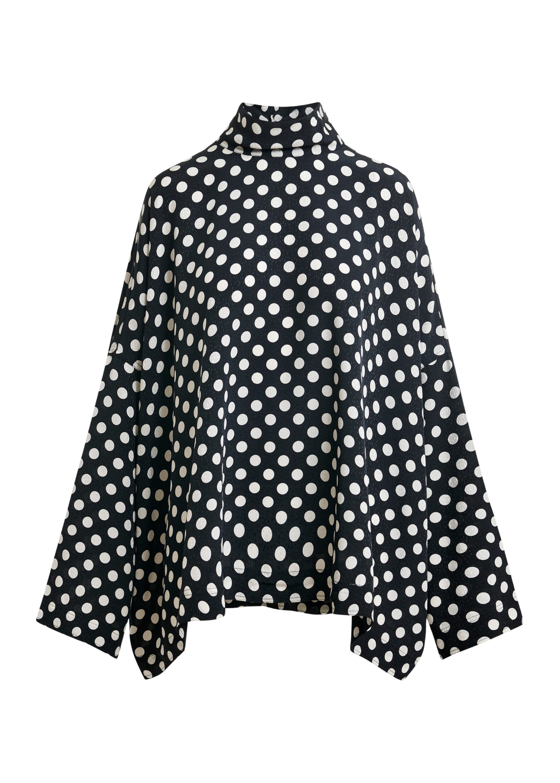 Essentiel Antwerp Black and white oversized polka-dot print top with high neck - Essentiel Antwerp Tops - Colorful Belgian Design - Shop at Coveti