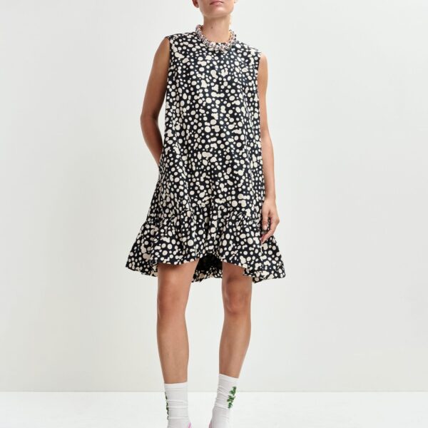 Essentiel Antwerp Black and white ruffled mini dress with open-back and bow detail - Essentiel Antwerp Dresses - Colorful Belgian Design - Shop at Coveti