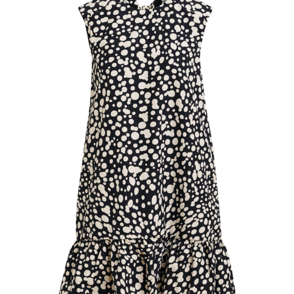 Essentiel Antwerp Black and white ruffled mini dress with open-back and bow detail - Essentiel Antwerp Dresses - Colorful Belgian Design - Shop at Coveti