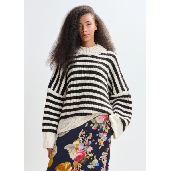Essentiel Antwerp Black and white striped alpaca wool-blend ribbed-knit sweater, view 2