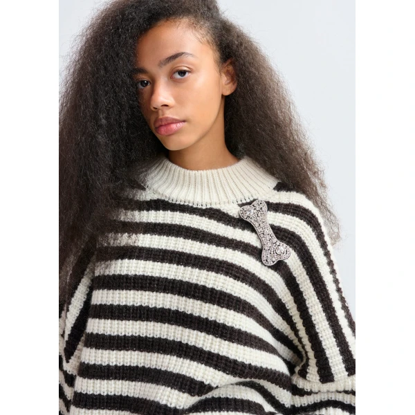 Essentiel Antwerp Black and white striped alpaca wool-blend ribbed-knit sweater, view 5
