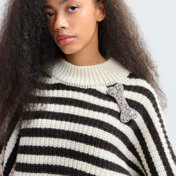 Essentiel Antwerp Black and white striped alpaca wool-blend ribbed-knit sweater - Essentiel Antwerp Knitwear - Colorful Belgian Design - Shop at Coveti