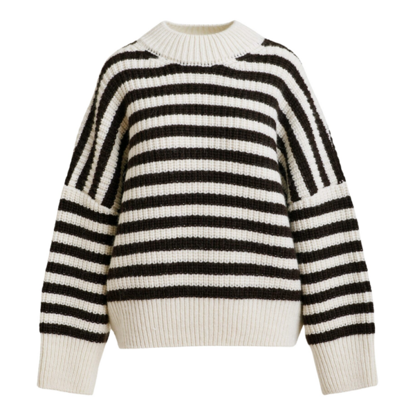 Essentiel Antwerp Black and white striped alpaca wool-blend ribbed-knit sweater - Essentiel Antwerp Knitwear - Colorful Belgian Design - Shop at Coveti