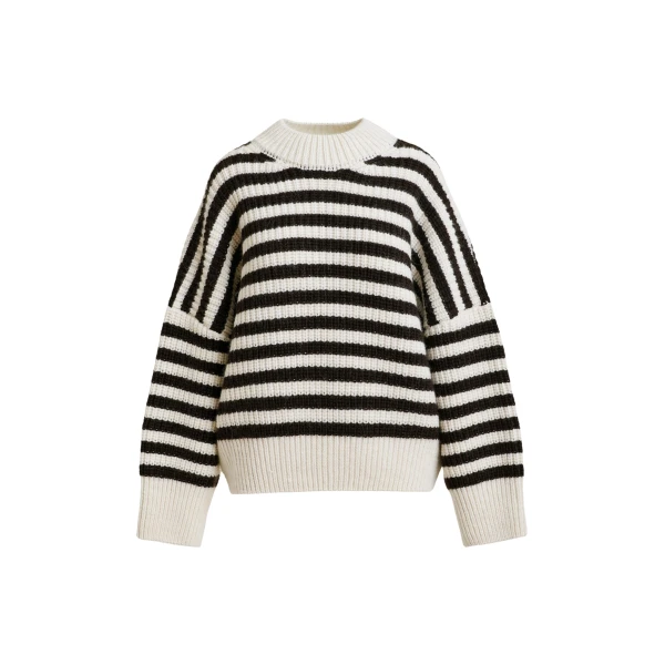 Essentiel Antwerp Black and white striped alpaca wool-blend ribbed-knit sweater - Essentiel Antwerp Knitwear - Colorful Belgian Design - Shop at Coveti