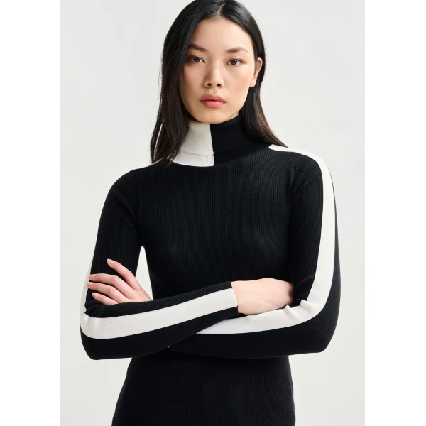Essentiel Antwerp Black and white two-tone wool-blend turtleneck sweater, view 2