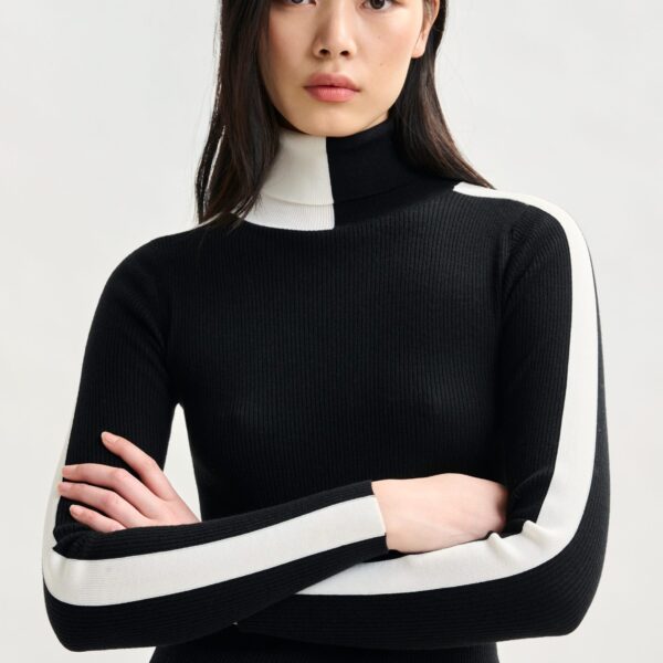 Essentiel Antwerp Black and white two-tone wool-blend turtleneck sweater - Essentiel Antwerp Knitwear - Colorful Belgian Design - Shop at Coveti