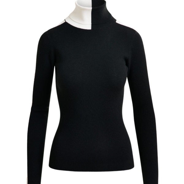Essentiel Antwerp Black and white two-tone wool-blend turtleneck sweater - Essentiel Antwerp Knitwear - Colorful Belgian Design - Shop at Coveti