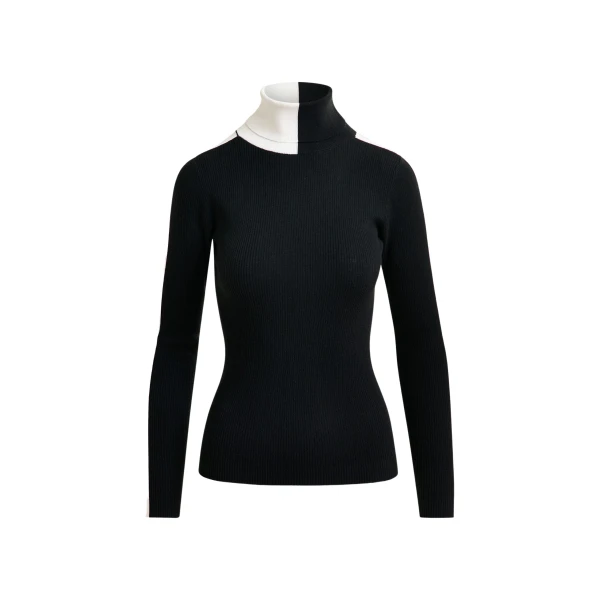 Essentiel Antwerp Black and white two-tone wool-blend turtleneck sweater - Essentiel Antwerp Knitwear - Colorful Belgian Design - Shop at Coveti