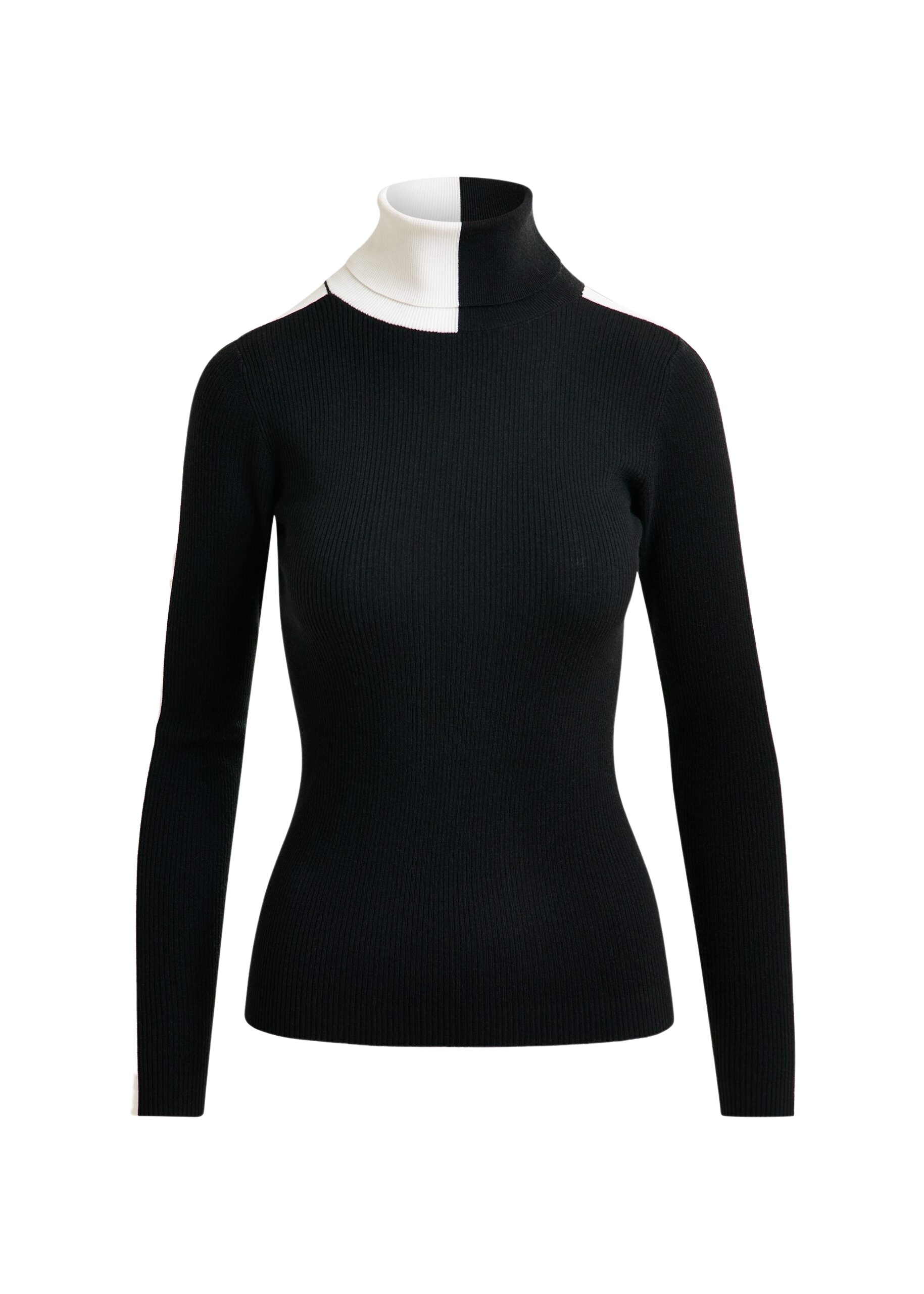Essentiel Antwerp Black and white two-tone wool-blend turtleneck sweater - Essentiel Antwerp Knitwear - Colorful Belgian Design - Shop at Coveti