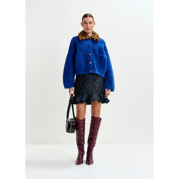 Essentiel Antwerp Black, blue and red floral ruffled mini skirt, view 2