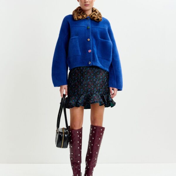 blue and red floral ruffled mini skirt - Essentiel Antwerp Skirts - Colorful Belgian Design - Shop at Coveti