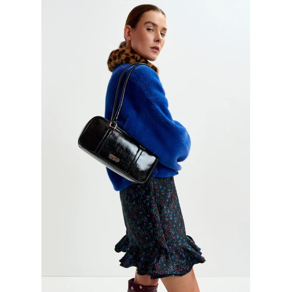 Essentiel Antwerp Black, blue and red floral ruffled mini skirt, view 3