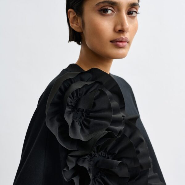 Essentiel Antwerp Black cotton-blend sweatshirt with ruffle details - Essentiel Antwerp Shirts - Colorful Belgian Design - Shop at Coveti