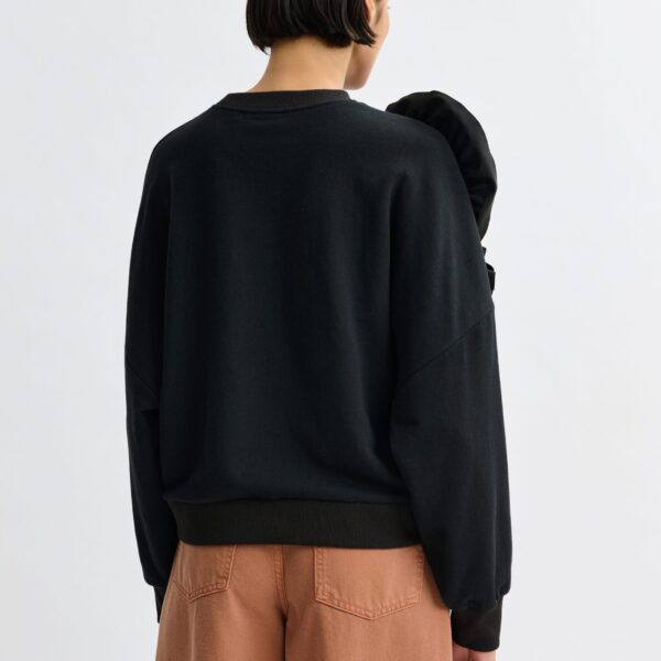 Essentiel Antwerp Black cotton-blend sweatshirt with ruffle details - Essentiel Antwerp Shirts - Colorful Belgian Design - Shop at Coveti