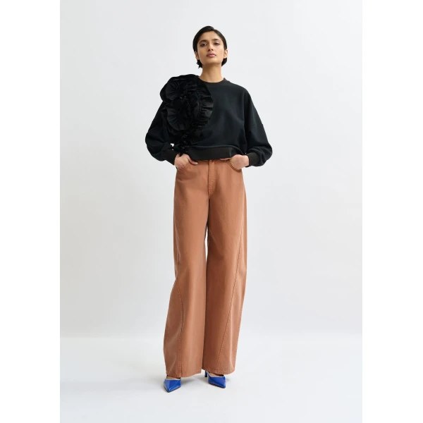 Essentiel Antwerp Black cotton-blend sweatshirt with ruffle details Top, view 5
