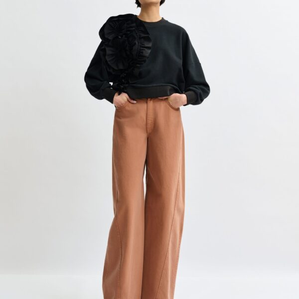 Essentiel Antwerp Black cotton-blend sweatshirt with ruffle details - Essentiel Antwerp Shirts - Colorful Belgian Design - Shop at Coveti