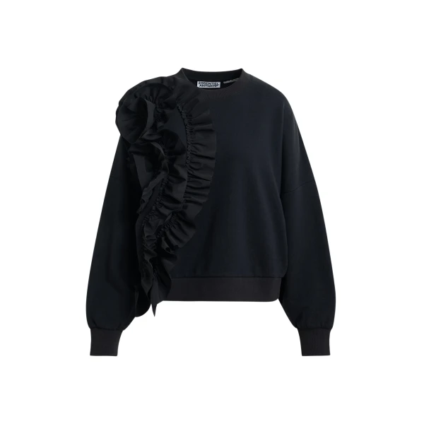 Essentiel Antwerp Black cotton-blend sweatshirt with ruffle details - Essentiel Antwerp Shirts - Colorful Belgian Design - Shop at Coveti