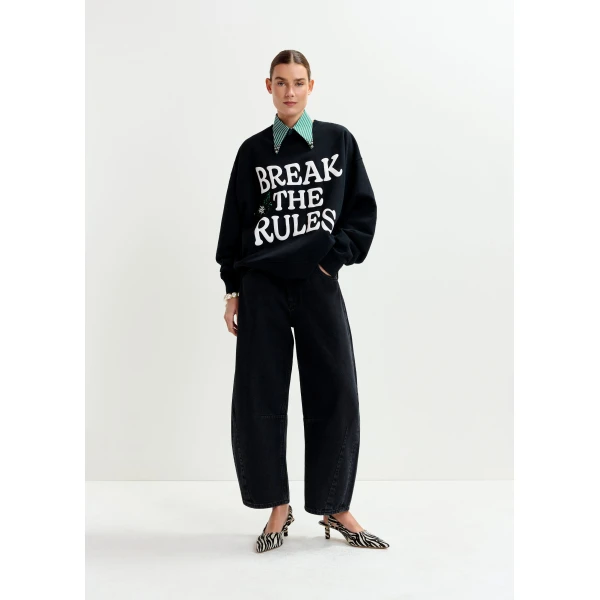 Essentiel Antwerp Black cotton cropped barrel-leg jeans, view 2