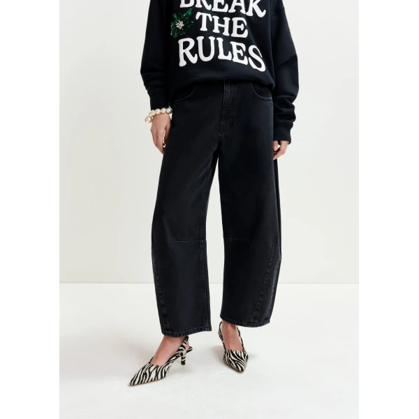 Essentiel Antwerp Black cotton cropped barrel-leg jeans, view 3