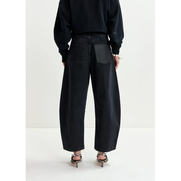 Essentiel Antwerp Black cotton cropped barrel-leg jeans, view 5