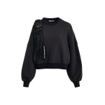 Essentiel Antwerp Black cotton sweatshirt with embellished panel - Essentiel Antwerp Shirts - Colorful Belgian Design - Shop at Coveti