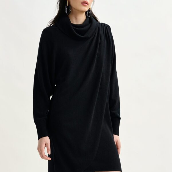 Essentiel Antwerp Black draped wool-blend asymmetrical knit dress - Essentiel Antwerp Dresses - Colorful Belgian Design - Shop at Coveti