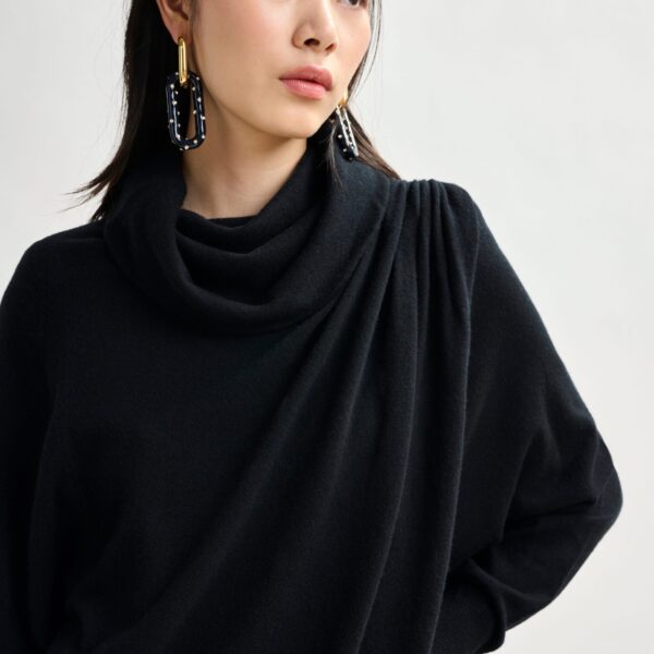 Essentiel Antwerp Black draped wool-blend asymmetrical knit dress - Essentiel Antwerp Dresses - Colorful Belgian Design - Shop at Coveti